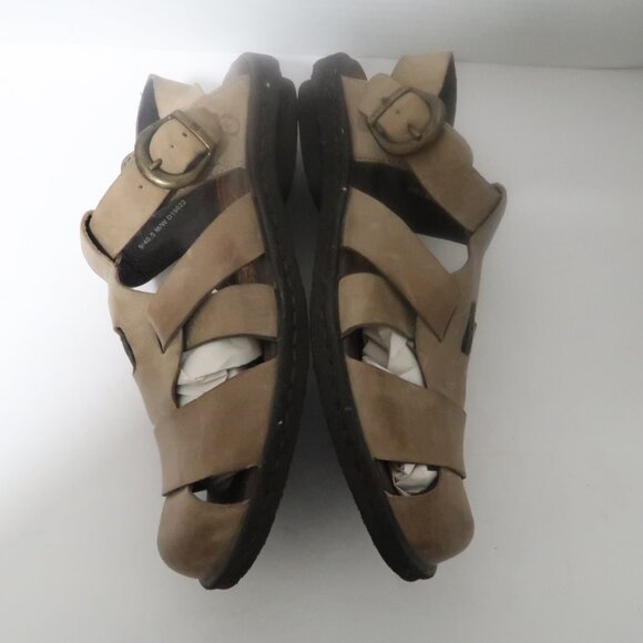 Born Women Taupe Leather Minimalist Flat  Sandals Sz 9 Fishermen Buckle shoes - Picture 8 of 14